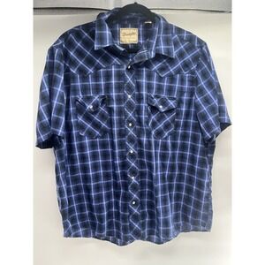 Wrangler® Men's Regular Fit Short Sleeve Western Shirt, Navy Snap Buttons 2XL